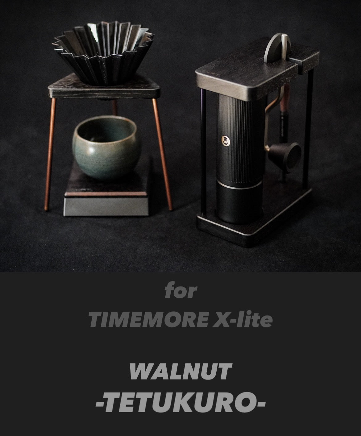 JHAT.. Coffee grinder stand for TIMEMORE X-LITE "Walnut"-TETUKURO- 鉄黒